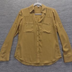 Express Women's Mustard Yellow Button-Front Blouse Size XS-TP
